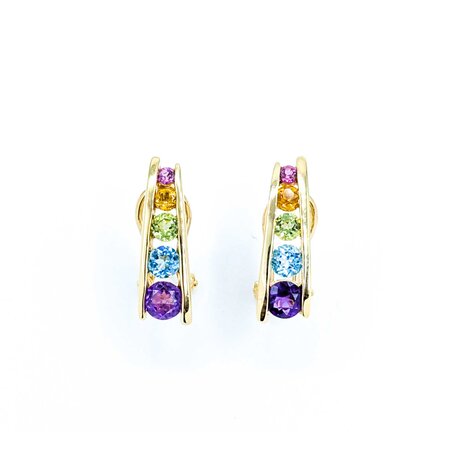 Earrings Omega Back Multi Gemstone 14ky 17x5.5mm 3.27g 225040039