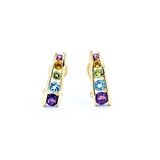  Earrings Omega Back Multi Gemstone 14ky 17x5.5mm 3.27g 225040039