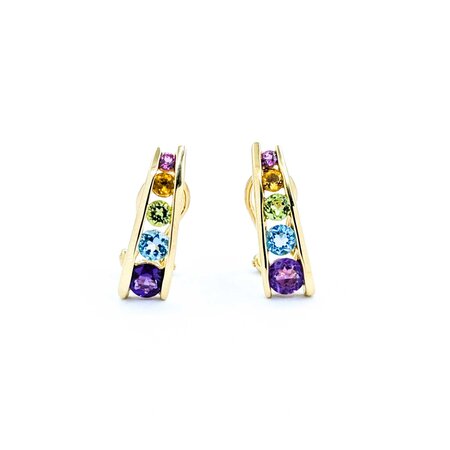 Earrings Omega Back Multi Gemstone 14ky 17x5.5mm 3.27g 225040039