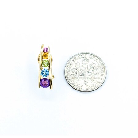 Earrings Omega Back Multi Gemstone 14ky 17x5.5mm 3.27g 225040039