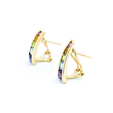Earrings Omega Back Multi Gemstone 14ky 17x5.5mm 3.27g 225040039