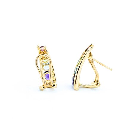 Earrings Omega Back Multi Gemstone 14ky 17x5.5mm 3.27g 225040039