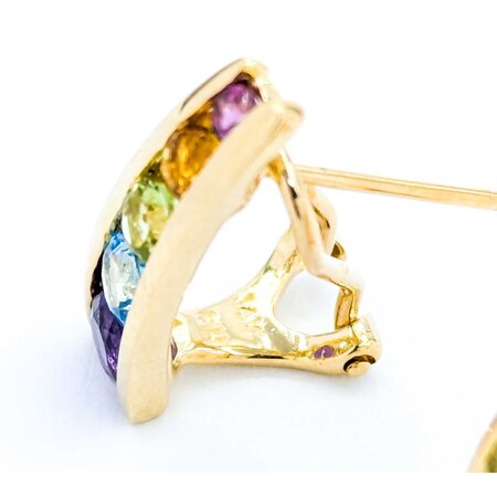 Earrings Omega Back Multi Gemstone 14ky 17x5.5mm 3.27g 225040039