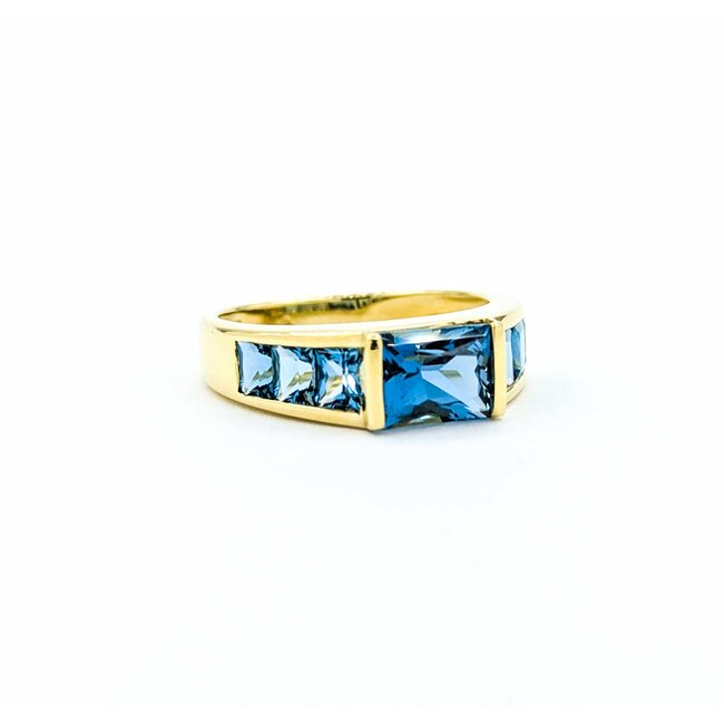 Ring 3.5ctw London Blue Topaz 18ky 6mm Sz7.5 5.2g 125040029