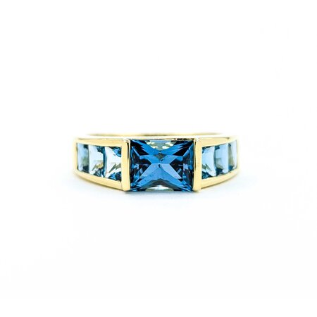 Ring 3.5ctw London Blue Topaz 18ky 6mm Sz7.5 5.2g 125040029
