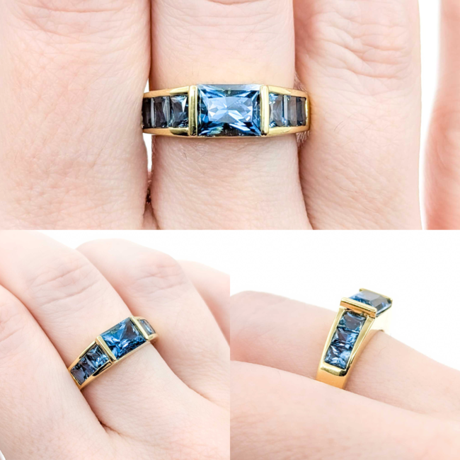 Ring 3.5ctw London Blue Topaz 18ky 6mm Sz7.5 5.2g 125040029