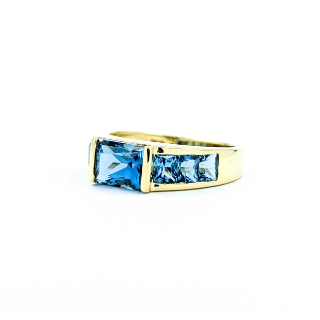 Ring 3.5ctw London Blue Topaz 18ky 6mm Sz7.5 5.2g 125040029