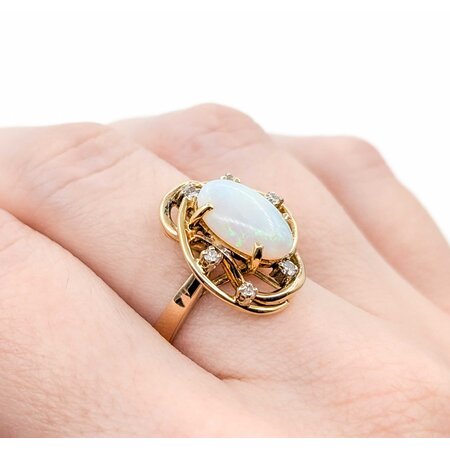 Ring Freeform .09ctw Round Diamonds 2ct Opal 14ky 18x16mm sz6.5 4.82g 225040048