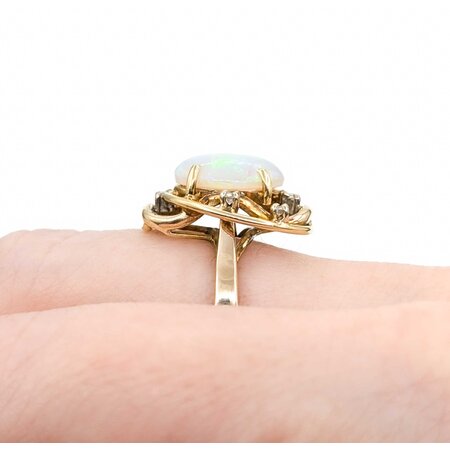 Ring Freeform .09ctw Round Diamonds 2ct Opal 14ky 18x16mm sz6.5 4.82g 225040048