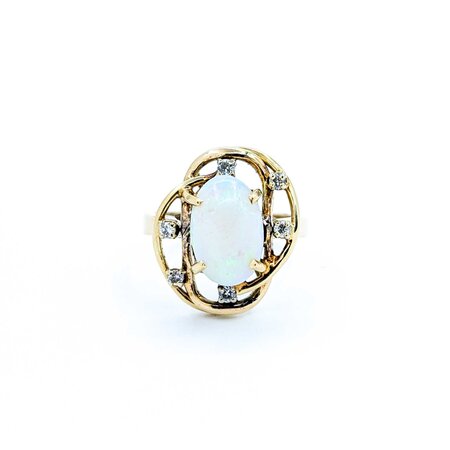 Ring Freeform .09ctw Round Diamonds 2ct Opal 14ky 18x16mm sz6.5 4.82g 225040048