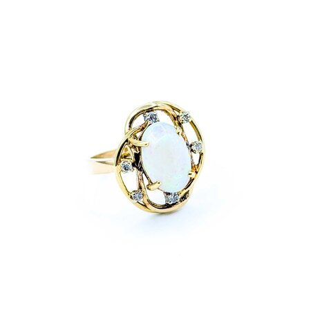 Ring Freeform .09ctw Round Diamonds 2ct Opal 14ky 18x16mm sz6.5 4.82g 225040048