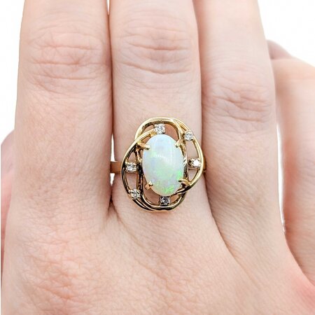 Ring Freeform .09ctw Round Diamonds 2ct Opal 14ky 18x16mm sz6.5 4.82g 225040048