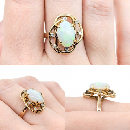 Ring Freeform .09ctw Round Diamonds 2ct Opal 14ky 18x16mm sz6.5 4.82g 225040048