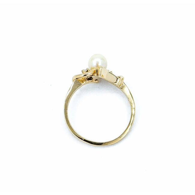 Ring .02ctw Round Diamonds 5mm Pearl 14ky Sz5.5 2.1g 125040030