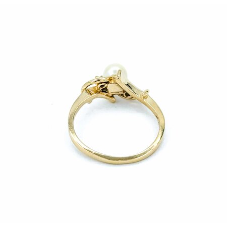Ring .02ctw Round Diamonds 5mm Pearl 14ky Sz5.5 2.1g 125040030