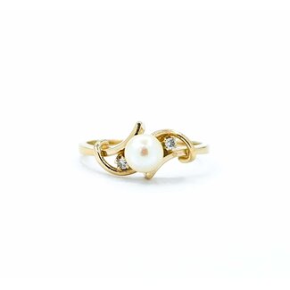 Ring .02ctw Round Diamonds 5mm Pearl 14ky Sz5.5 2.1g 125040030