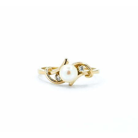 Ring .02ctw Round Diamonds 5mm Pearl 14ky Sz5.5 2.1g 125040030