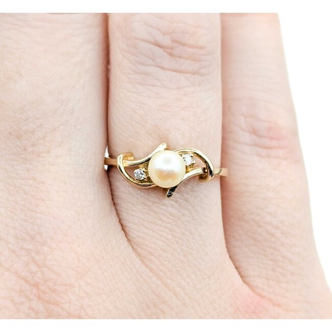 Ring .02ctw Round Diamonds 5mm Pearl 14ky Sz5.5 2.1g 125040030