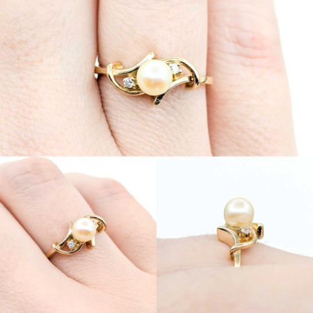 Ring .02ctw Round Diamonds 5mm Pearl 14ky Sz5.5 2.1g 125040030