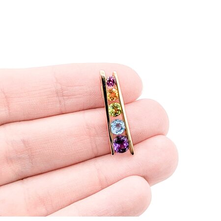 Pendant Ladder Multi Gemstone 14ky 26x6.5mm 2.05g 225040040