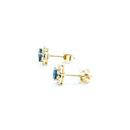 Earrings Stud .28ctw Round Diamonds 1.17ctw Blue Aquamarine 14ky 8.4mm 2.35g 125040022