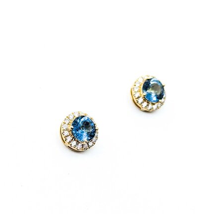 Earrings Stud .28ctw Round Diamonds 1.17ctw Blue Aquamarine 14ky 8.4mm 2.35g 125040022