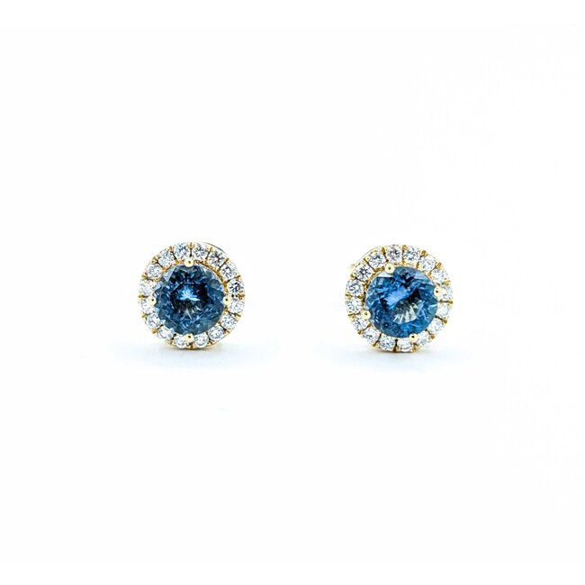 Earrings Stud .28ctw Round Diamonds 1.17ctw Blue Aquamarine 14ky 8.4mm 2.35g 125040022