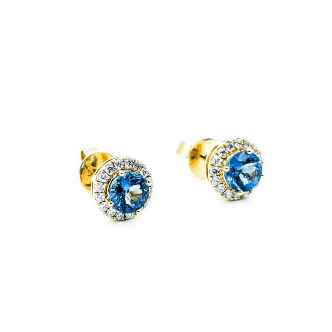 Earrings Stud .28ctw Round Diamonds 1.17ctw Blue Aquamarine 14ky 8.4mm 2.35g 125040022