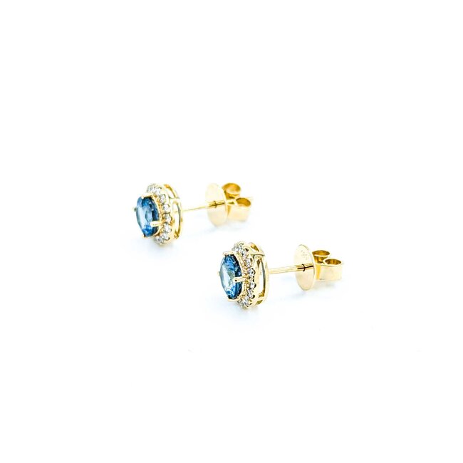 Earrings Stud .28ctw Round Diamonds 1.17ctw Blue Aquamarine 14ky 8.4mm 2.35g 125040022