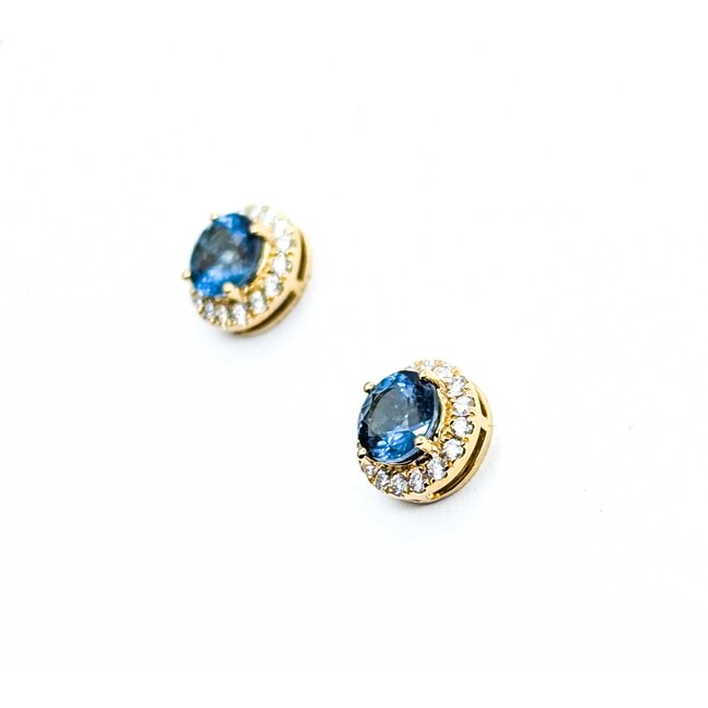 Earrings Stud .28ctw Round Diamonds 1.17ctw Blue Aquamarine 14ky 8.4mm 2.35g 125040022