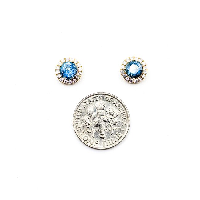 Earrings Stud .28ctw Round Diamonds 1.17ctw Blue Aquamarine 14ky 8.4mm 2.35g 125040022