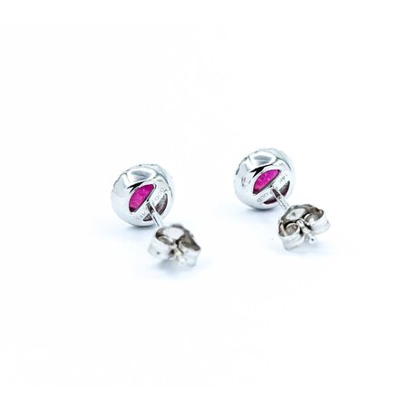 Earrings Stud Halo .09ctw Round Diamonds .63ctw Ruby 14kw 6.5mm 1.15g 125040027