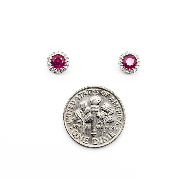 Earrings Stud Halo .09ctw Round Diamonds .63ctw Ruby 14kw 6.5mm 1.15g 125040027