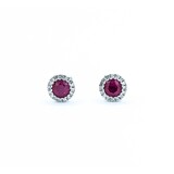  Earrings Stud Halo .09ctw Round Diamonds .63ctw Ruby 14kw 6.5mm 1.15g 125040027
