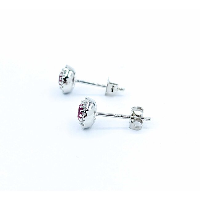 Earrings Stud Halo .09ctw Round Diamonds .63ctw Ruby 14kw 6.5mm 1.15g 125040027