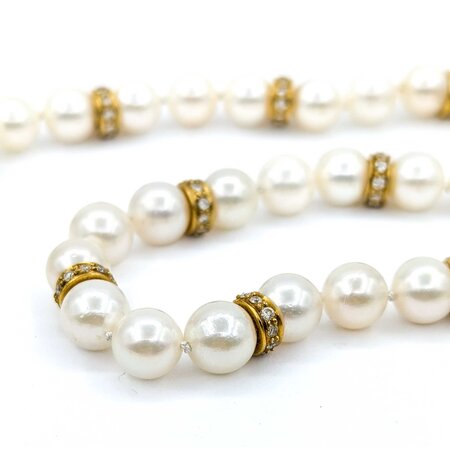 Necklace 1.90ct Marquise Diamond 6.00ctw Diamonds 8.5mm Pearl 18ky 69.6g 225020012