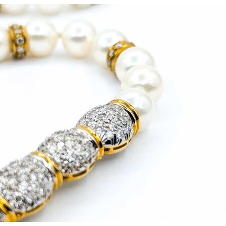 Necklace 1.90ct Marquise Diamond 6.00ctw Diamonds 8.5mm Pearl 18ky 69.6g 225020012