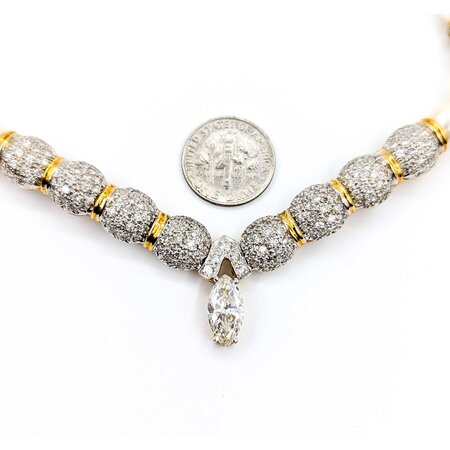 Necklace 1.90ct Marquise Diamond 6.00ctw Diamonds 8.5mm Pearl 18ky 69.6g 225020012