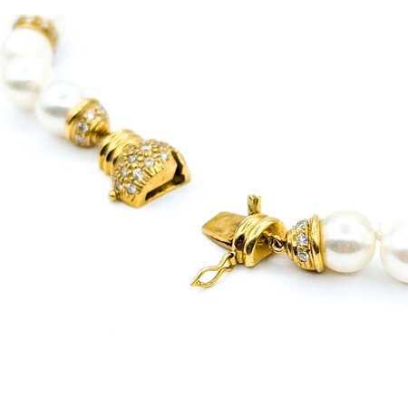 Necklace 1.90ct Marquise Diamond 6.00ctw Diamonds 8.5mm Pearl 18ky 69.6g 225020012