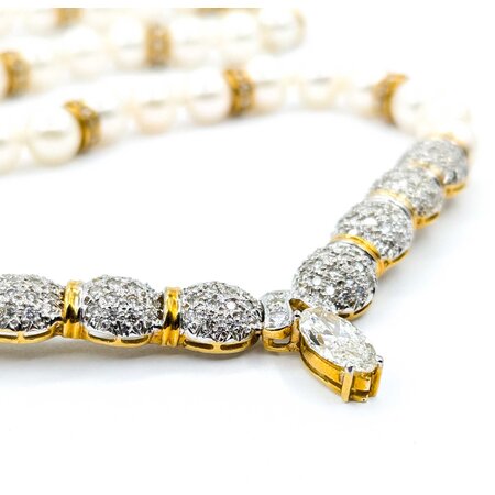 Necklace 1.90ct Marquise Diamond 6.00ctw Diamonds 8.5mm Pearl 18ky 69.6g 225020012