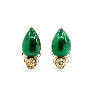 Earrings Stud .60ctw Old Mine Cut Diamonds 16x11mm Jade 9ky 23x11mm 6.52g 225040130