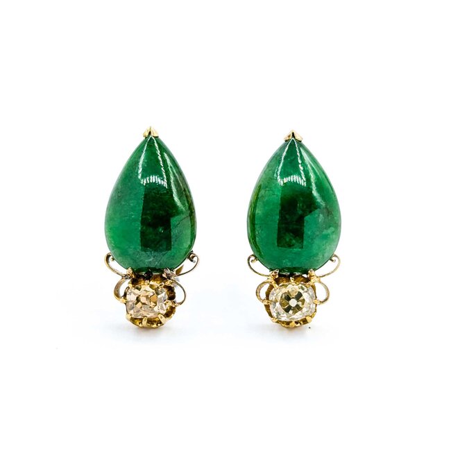 Earrings Stud .60ctw Old Mine Cut Diamonds 16x11mm Jade 9ky 23x11mm 6.52g 225040130