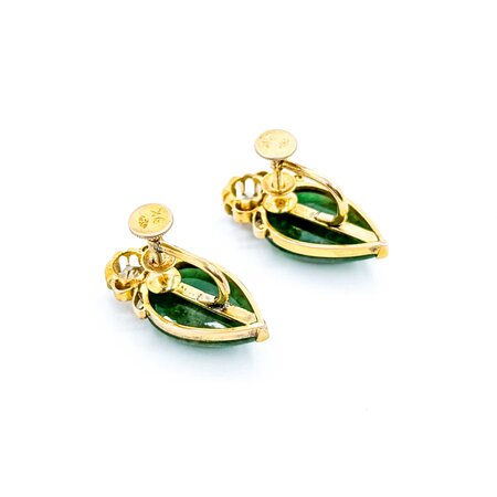 Earring Non Pierced Screw Back .60ctw Old Mine Cut Diamonds 16x11mm Jade 9ky 23x11mm 6.52g 225040130