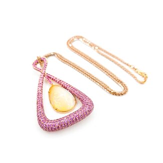 Pendant Pave 4.20ctw Pink Sapphires 23.5ct Australian Crystal Opal 18kr 75x43 24" 35.55g 225040054