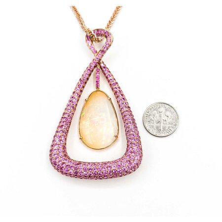 Pendant Pave 4.20ctw Pink Sapphires 23.5ct Australian Crystal Opal 18kr 75x43 24" 35.55g 225040054