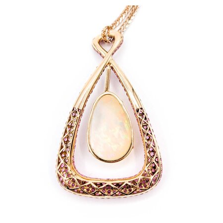 Pendant Pave 4.20ctw Pink Sapphires 23.5ct Australian Crystal Opal 18kr 75x43 24" 35.55g 225040054