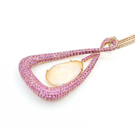 Pendant Pave 4.20ctw Pink Sapphires 23.5ct Australian Crystal Opal 18kr 75x43 24" 35.55g 225040054