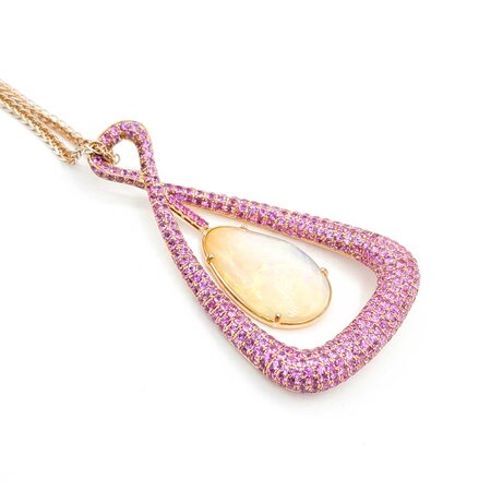 Pendant Pave 4.20ctw Pink Sapphires 23.5ct Australian Crystal Opal 18kr 75x43 24" 35.55g 225040054