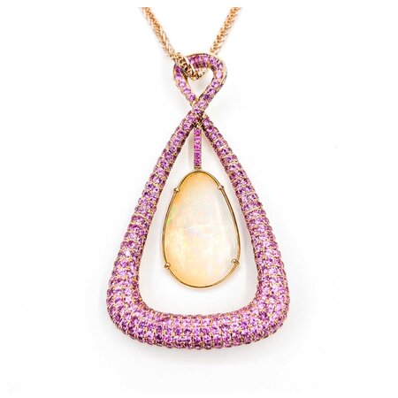 Pendant Pave 4.20ctw Pink Sapphires 23.5ct Australian Crystal Opal 18kr 75x43 24" 35.55g 225040054