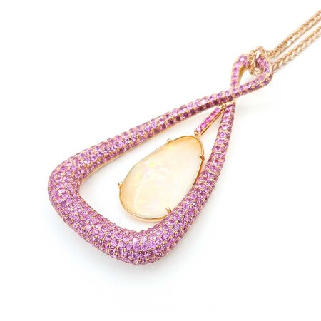 Pendant Pave 4.20ctw Pink Sapphires 23.5ct Australian Crystal Opal 18kr 75x43 24" 35.55g 225040054